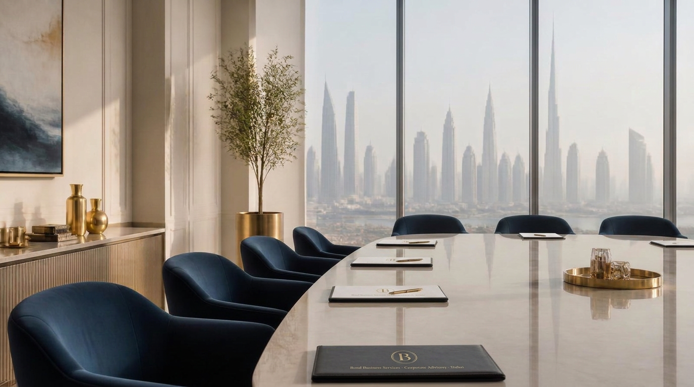 A private consultation between a Bond adviser and an international founder in Dubai