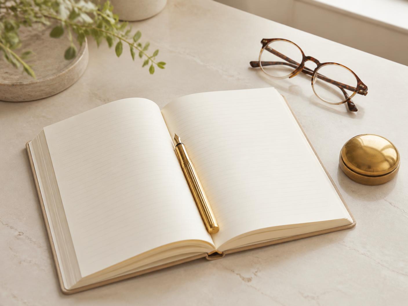 Formation documents and a gold pen on a desk at Bond's Dubai office